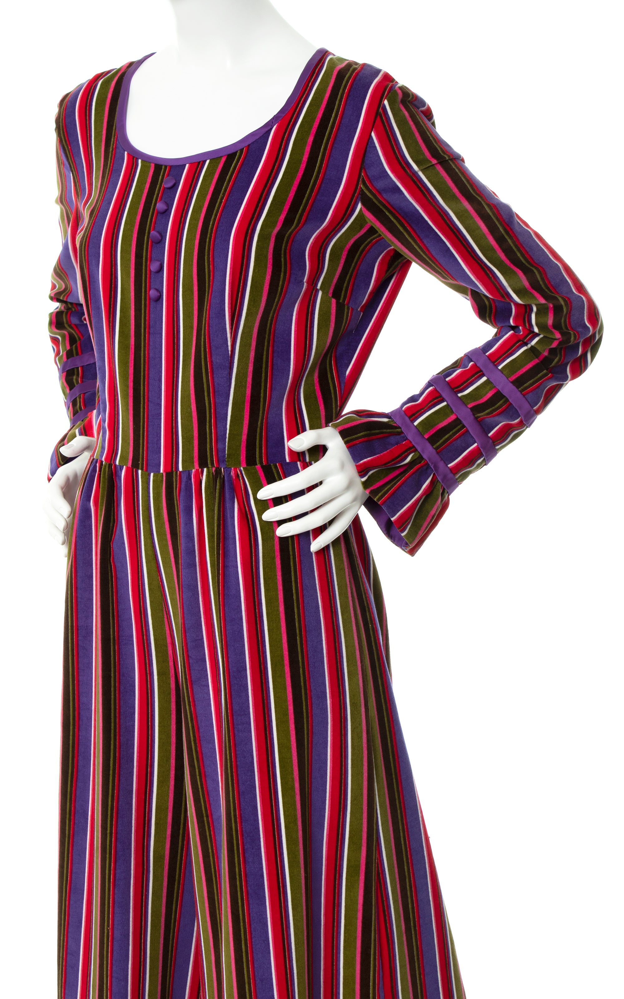 1960s 1970s Striped Velvet Palazzo Jumpsuit | medium/large