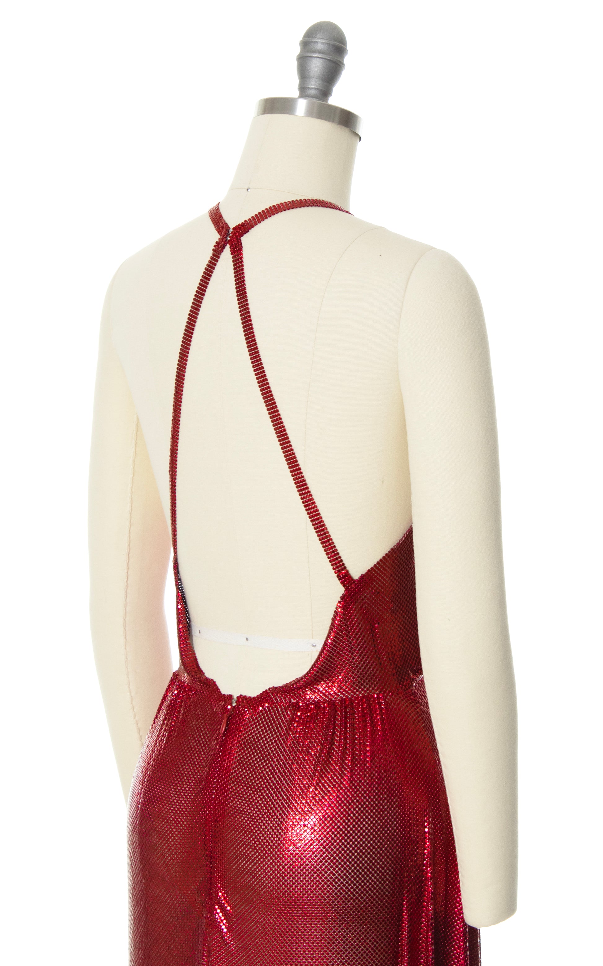 Modern FANNIE SCHIAVONI Red Metal Mesh Mini Dress Modern FANNIE SCHIAVONI Red Metal Mesh Mini Dress