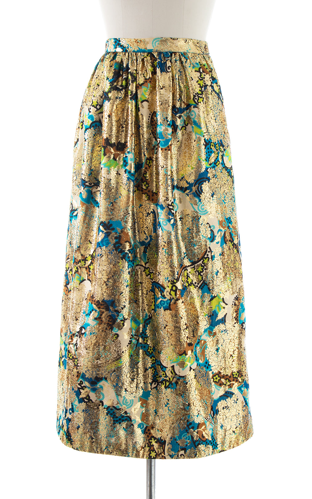 1960s 1970s Metallic Floral Maxi Skirt BirthdayLifeVintage