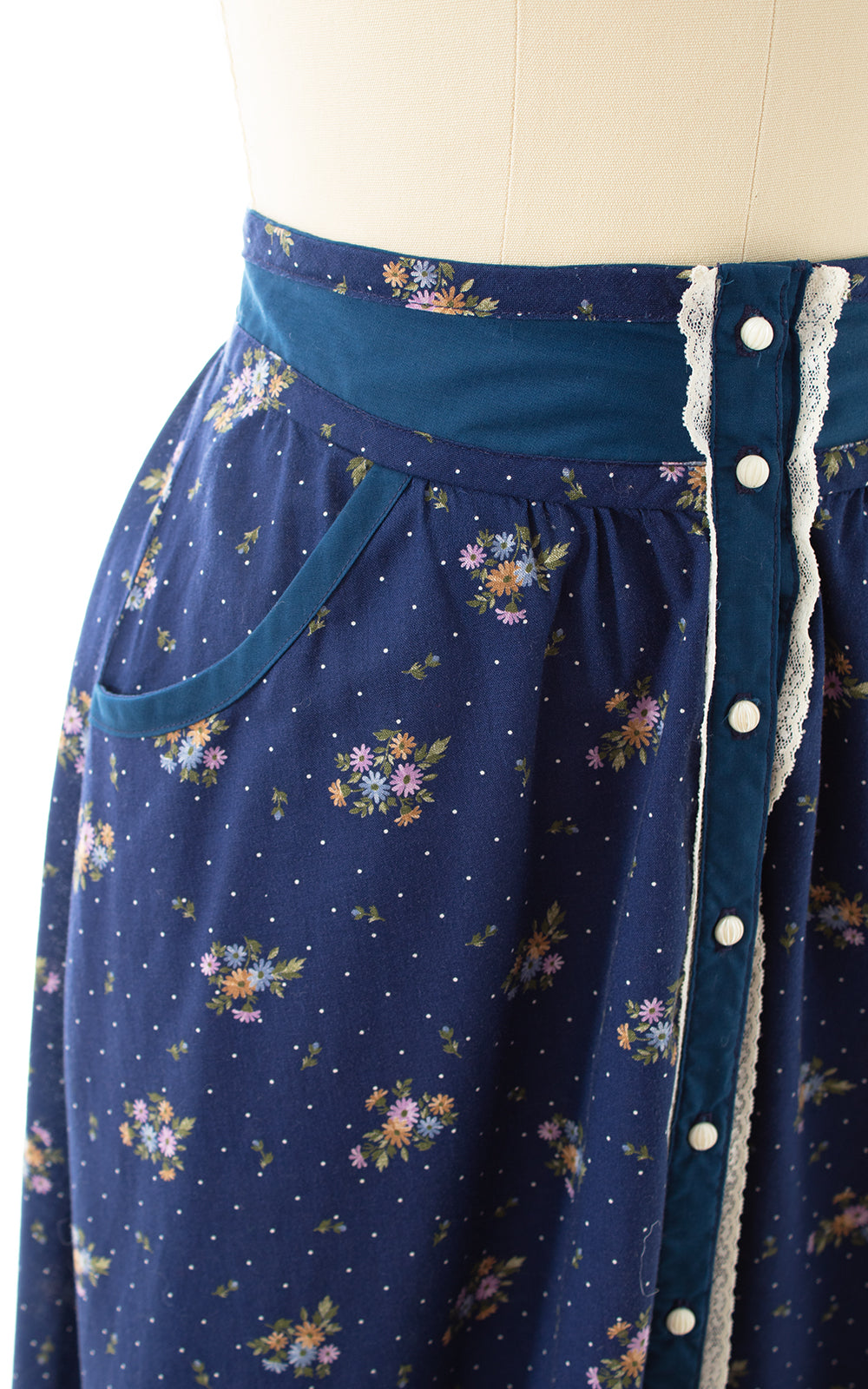 1970s Floral Cotton Prairie Skirt | x-small/small