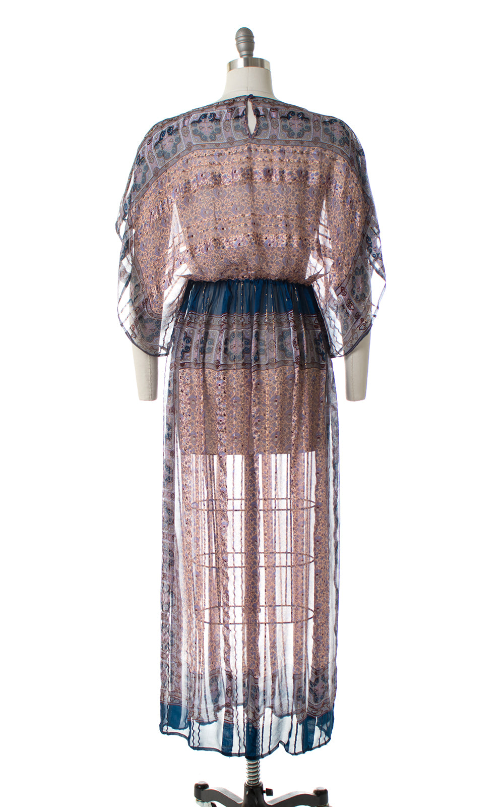 1980s Sheer Floral Silk Boxy Sleeve Dress
