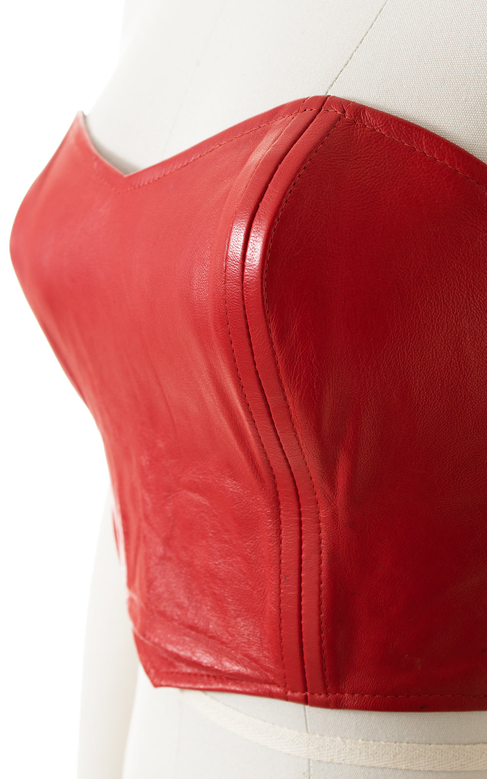 1980s Red Leather Sweetheart Crop Top | small/medium