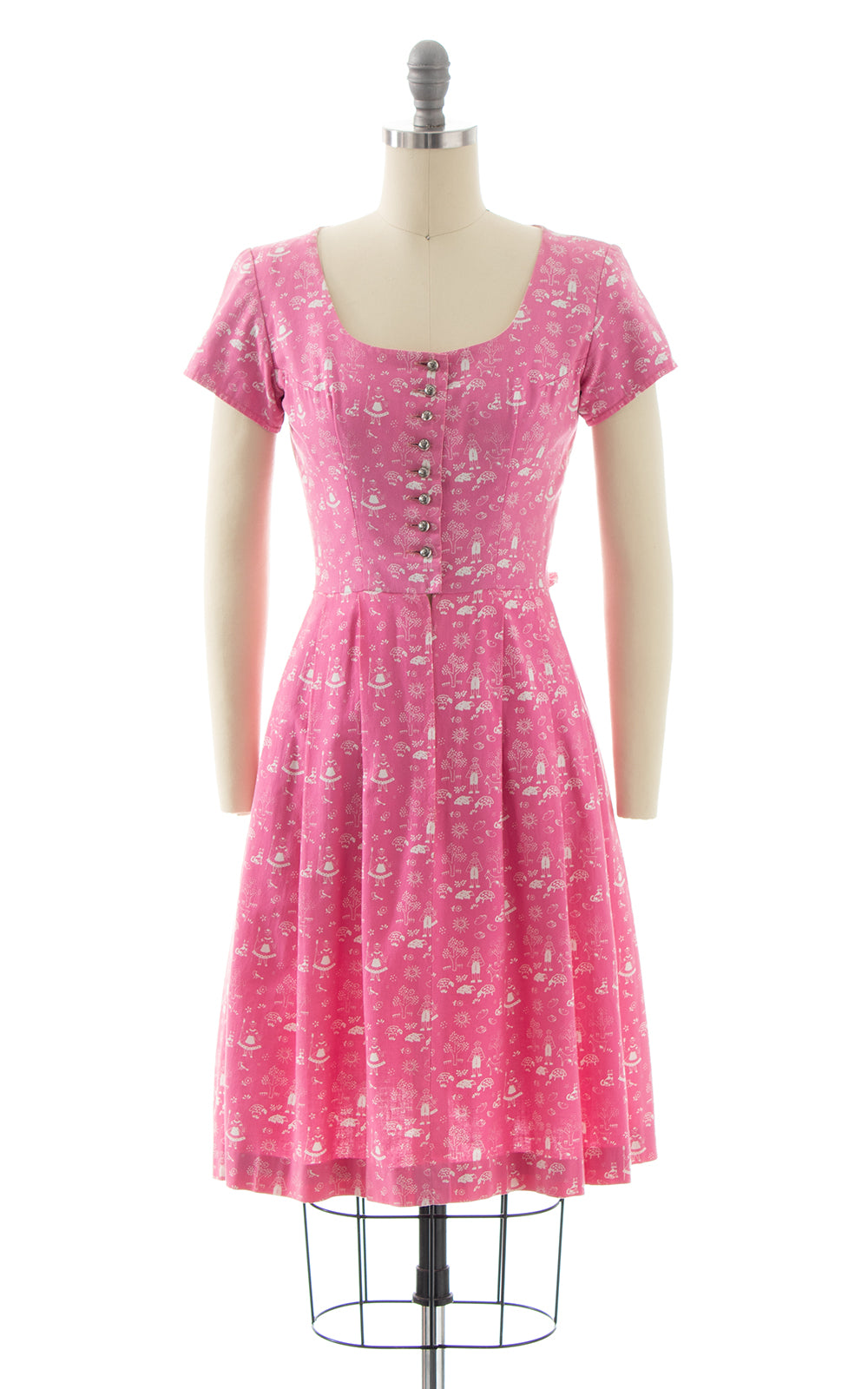 1960s Farm Cat Novelty Print Dirndl Dress | x-small