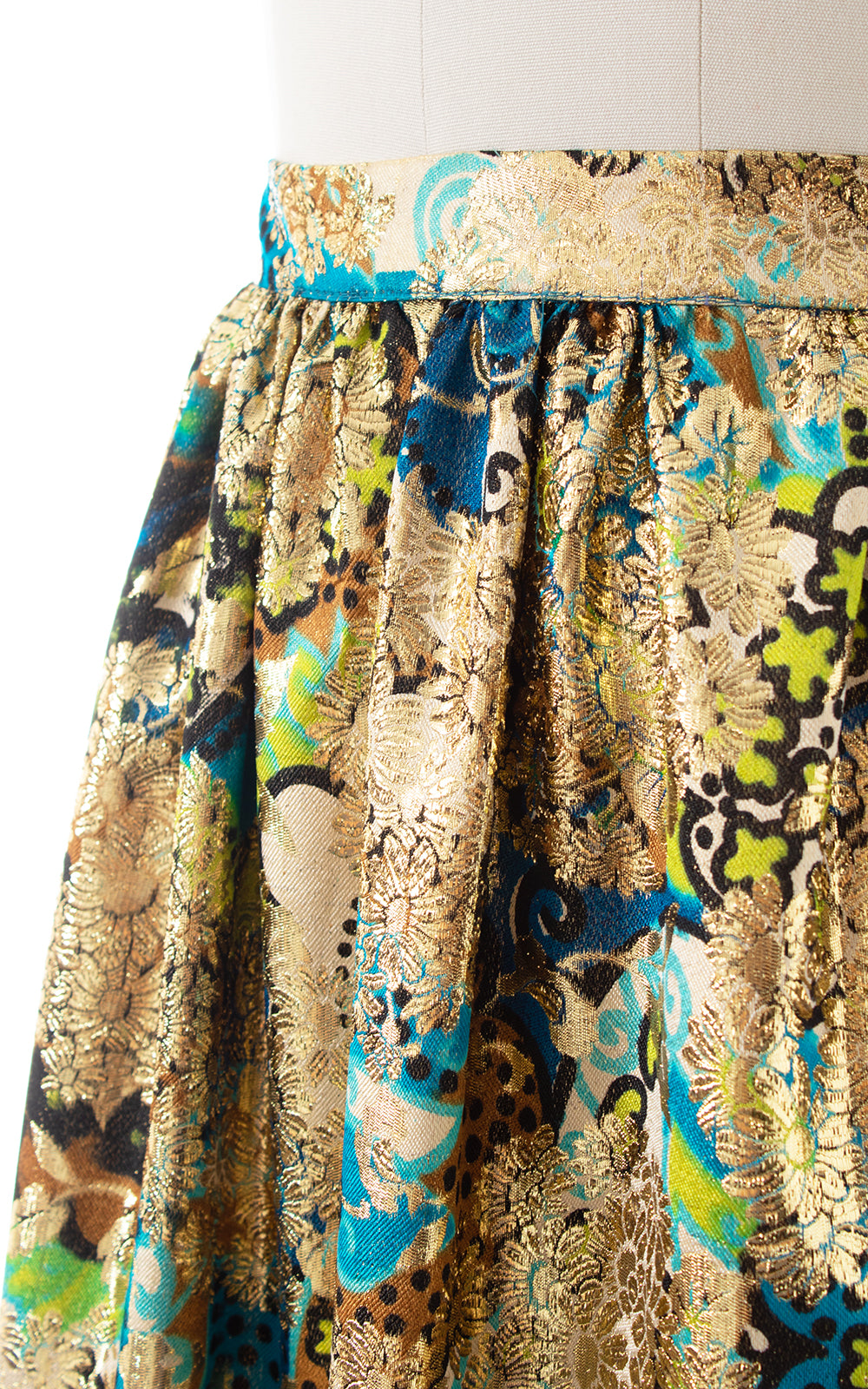 1960s 1970s Metallic Floral Maxi Skirt BirthdayLifeVintage