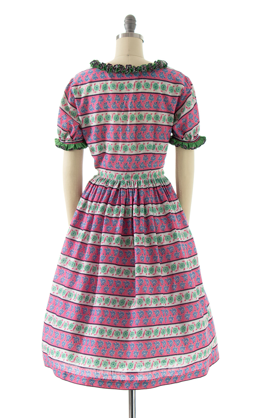$65 DRESS SALE /// 1950s 1960s Ruffled Striped Rose Dress