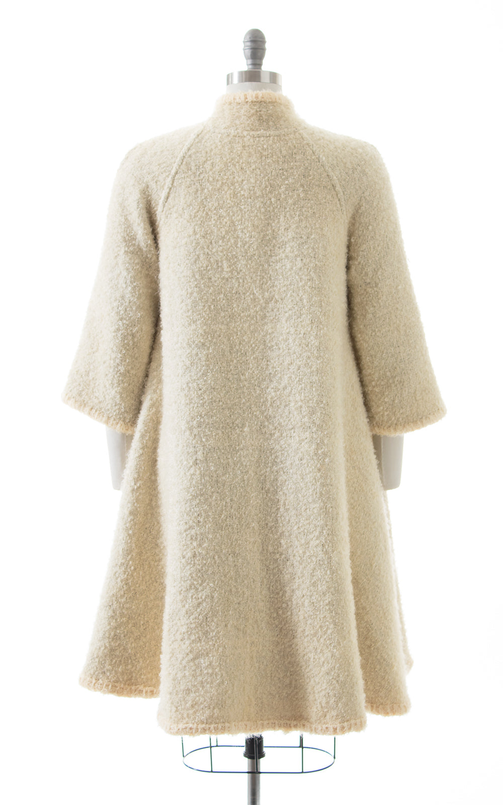 1960s Reversible Bouclé Wool Plaid & Cream Swing Coat