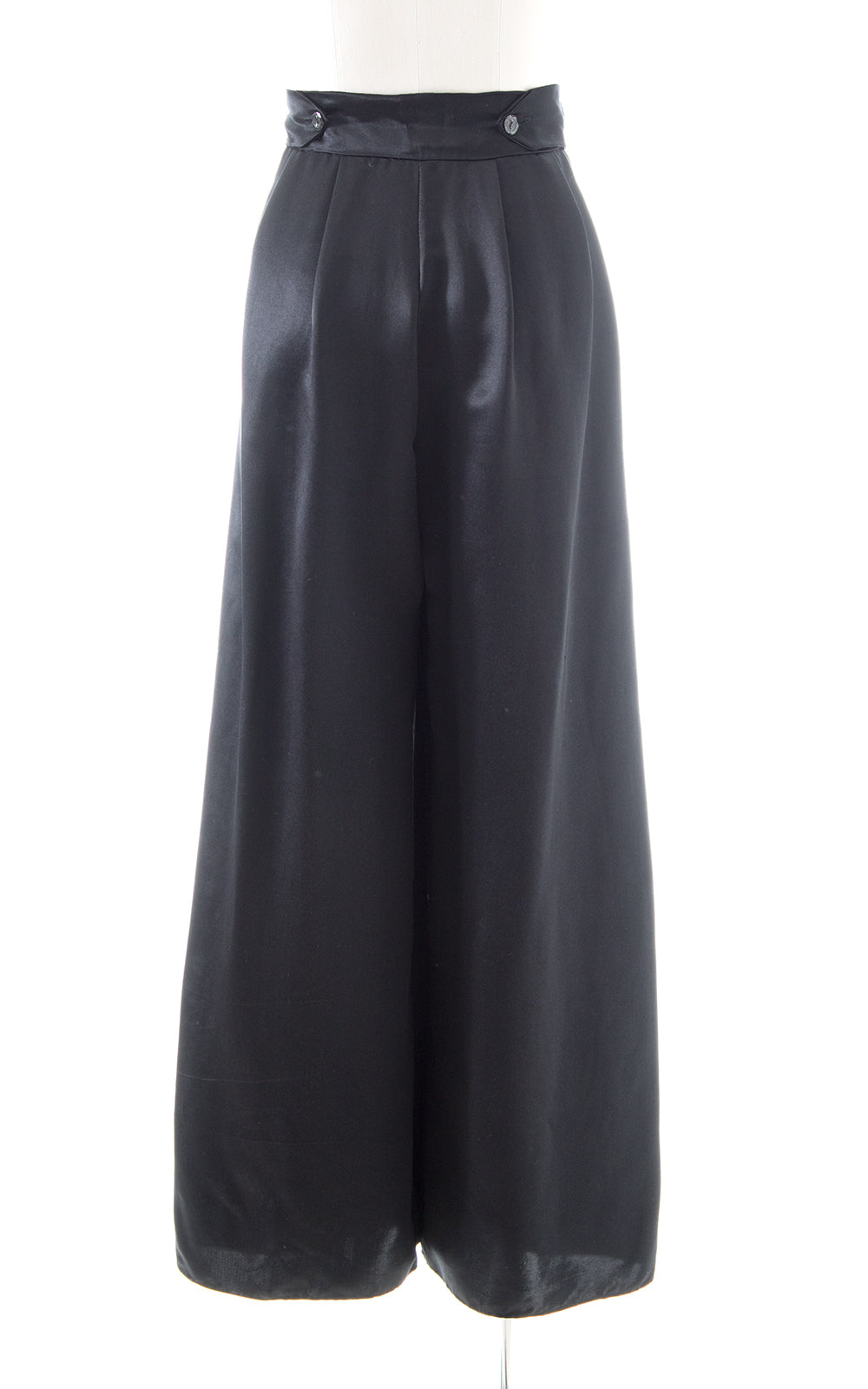 1930s 1940s Black Silk Satin Pants