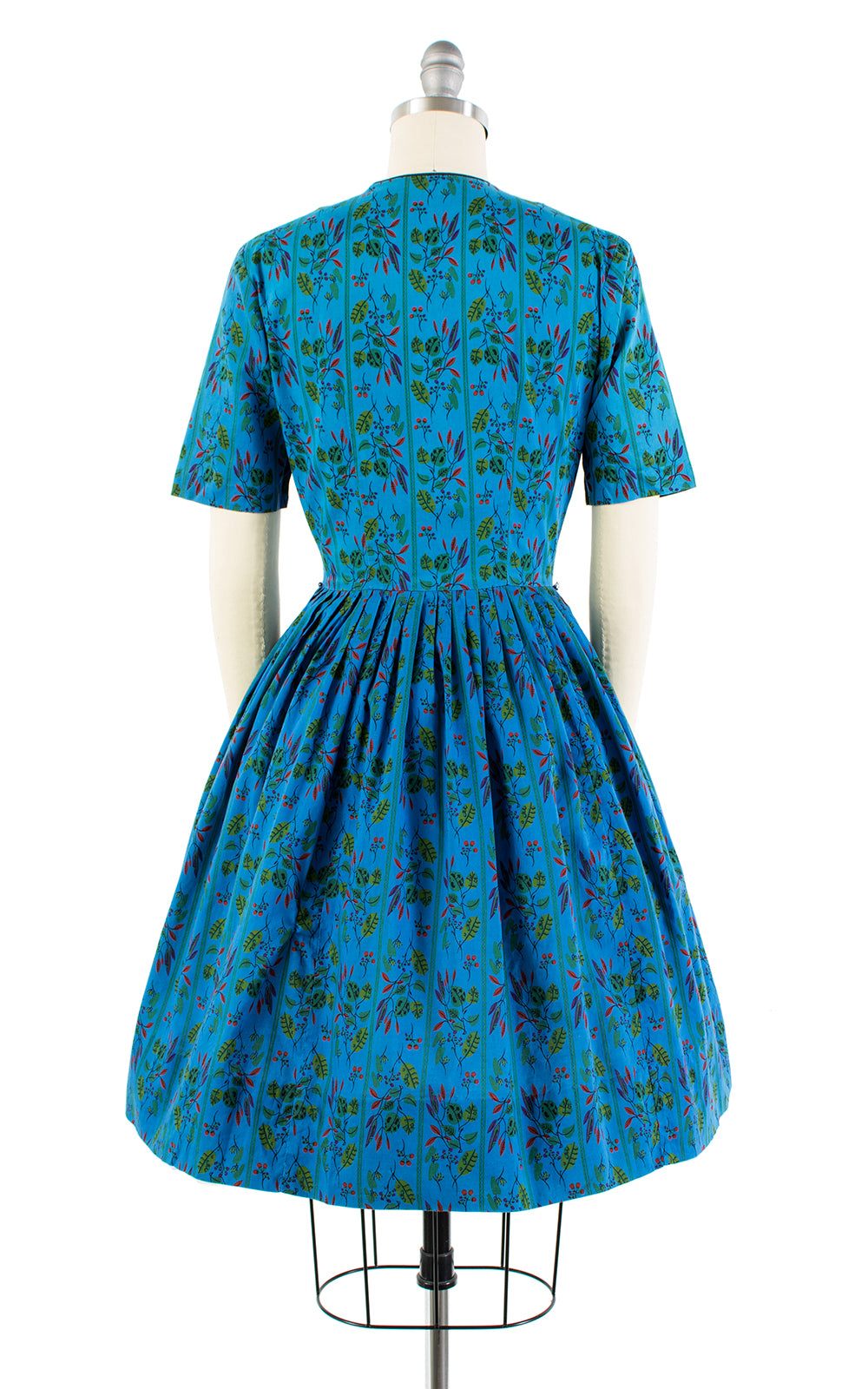 1950s Mode O' Day Blue Floral Cotton Shirtwaist Dress | x-small/small