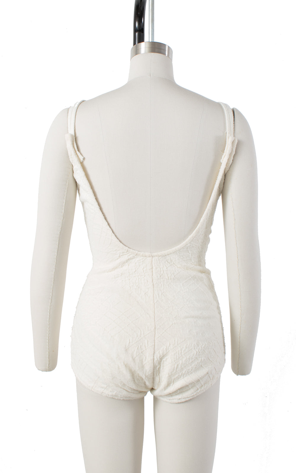 1960s Catalina White Knit Open Back Swimsuit