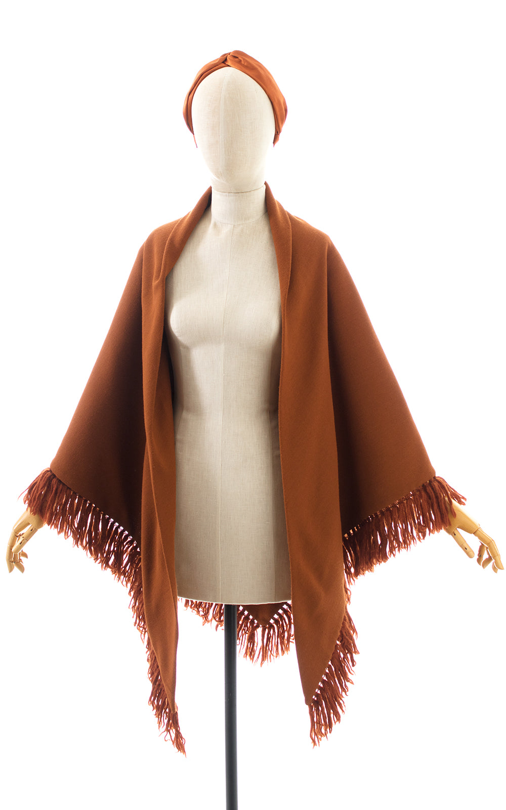 1970s Fringed Burnt Orange Knit Shawl