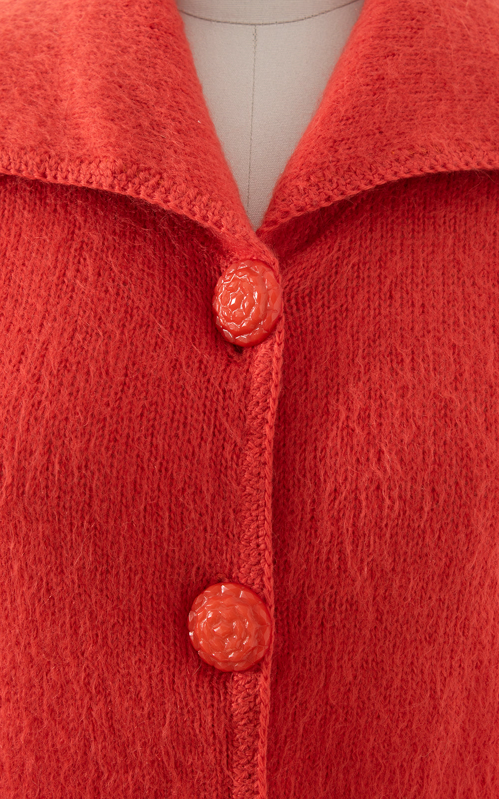 1960s Hot Salmon Pink Mohair Knit Cardigan | medium