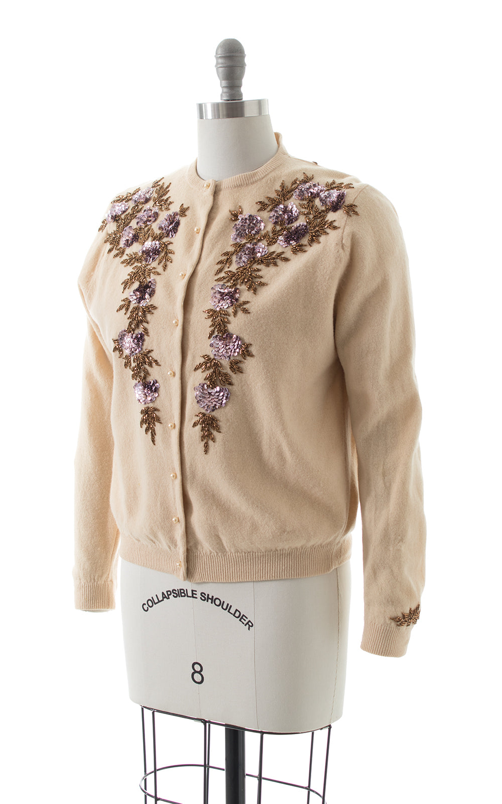 1950s Floral Sequin Beaded Wool-Angora Cardigan BirthdayLifeVintage