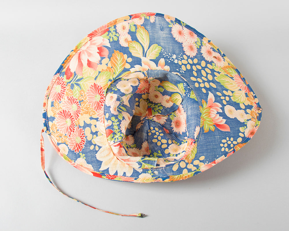 1920s Crushable / Packable Chinese Floral Cotton Sun Hat | medium/large