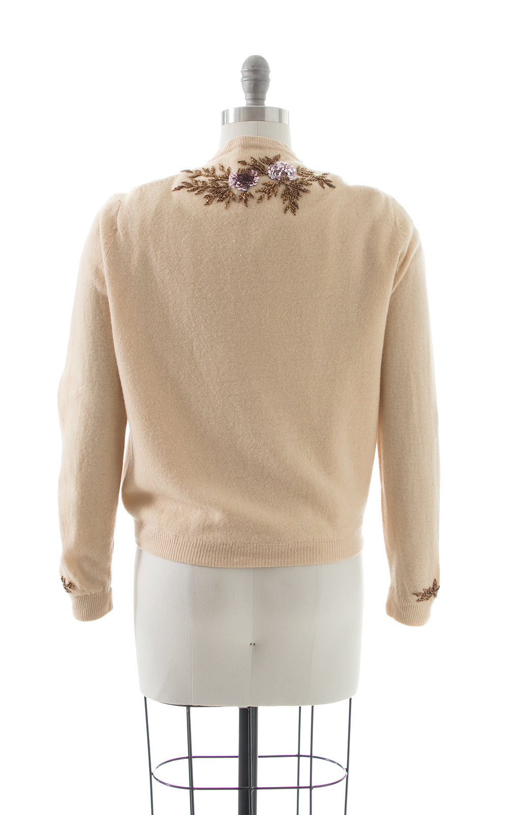 1950s Floral Sequin Beaded Wool-Angora Cardigan BirthdayLifeVintage