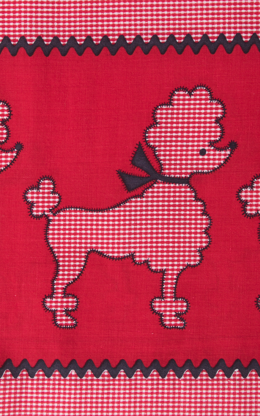 1950s Poodle Novelty Border Print Red Cotton Skirt | medium