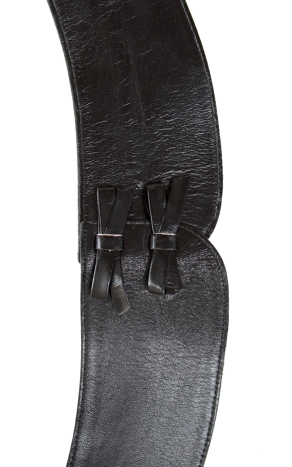 1950s Double Bow Black Leather Cinch Belt
