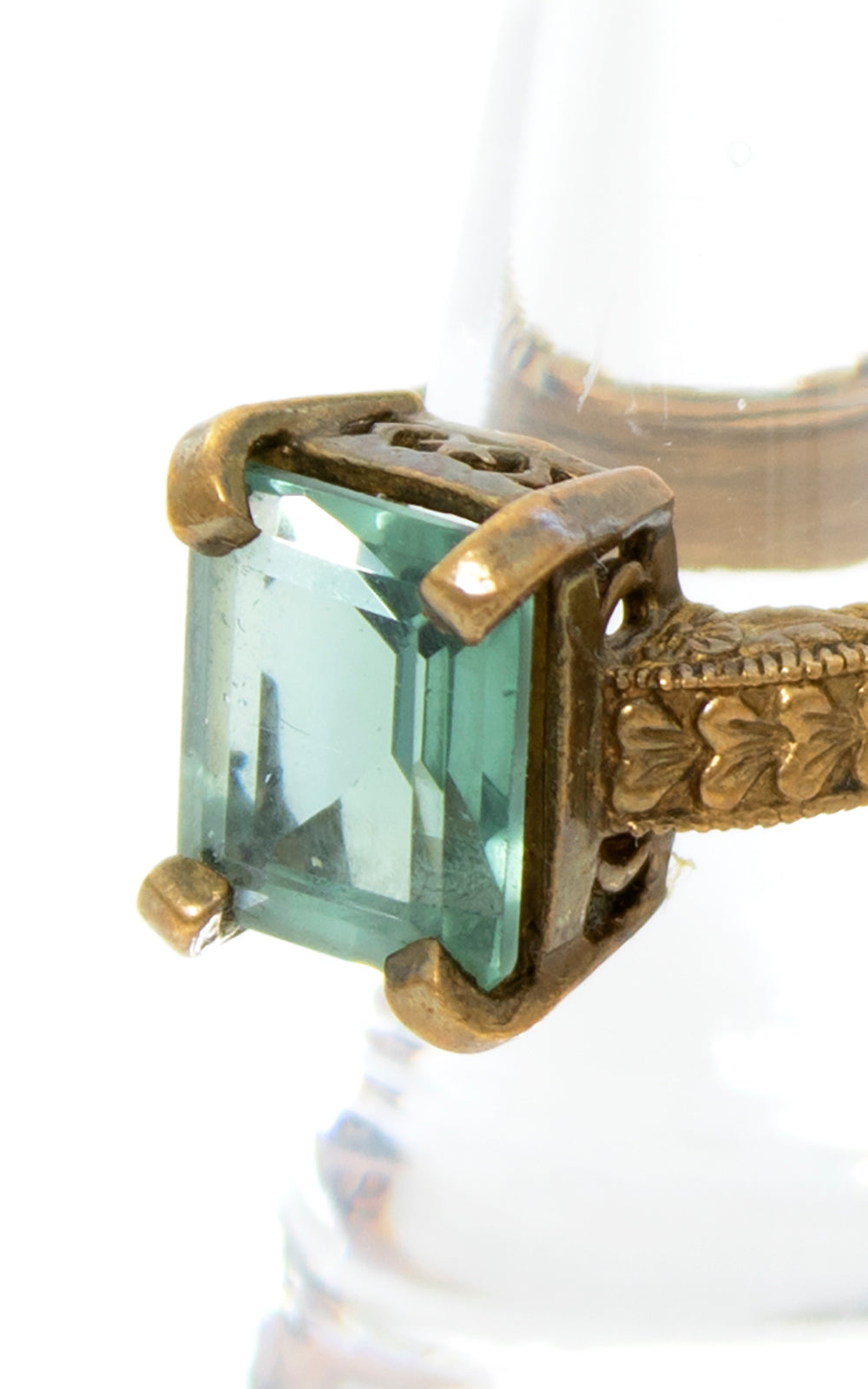 Vintage Vintage 1930s 1940s 1950s Blue Green Cut Glass Etched Brass Cocktail Ring Birthday Life Vintage