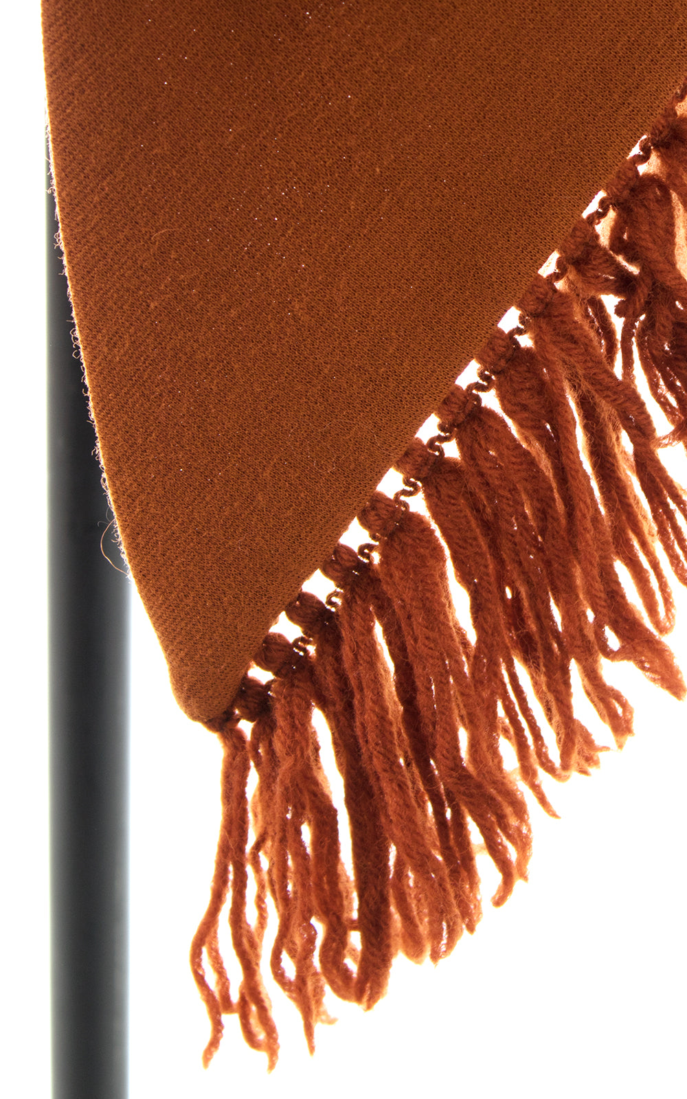 1970s Fringed Burnt Orange Knit Shawl