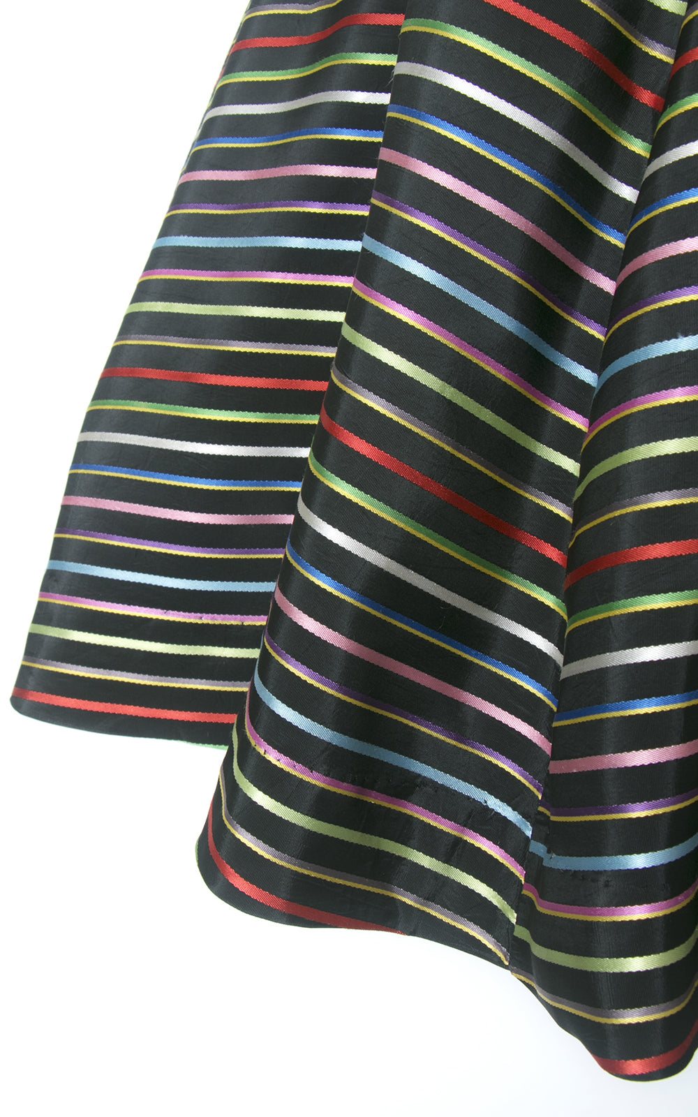 1950s Rainbow Striped Black Taffeta Skirt | medium