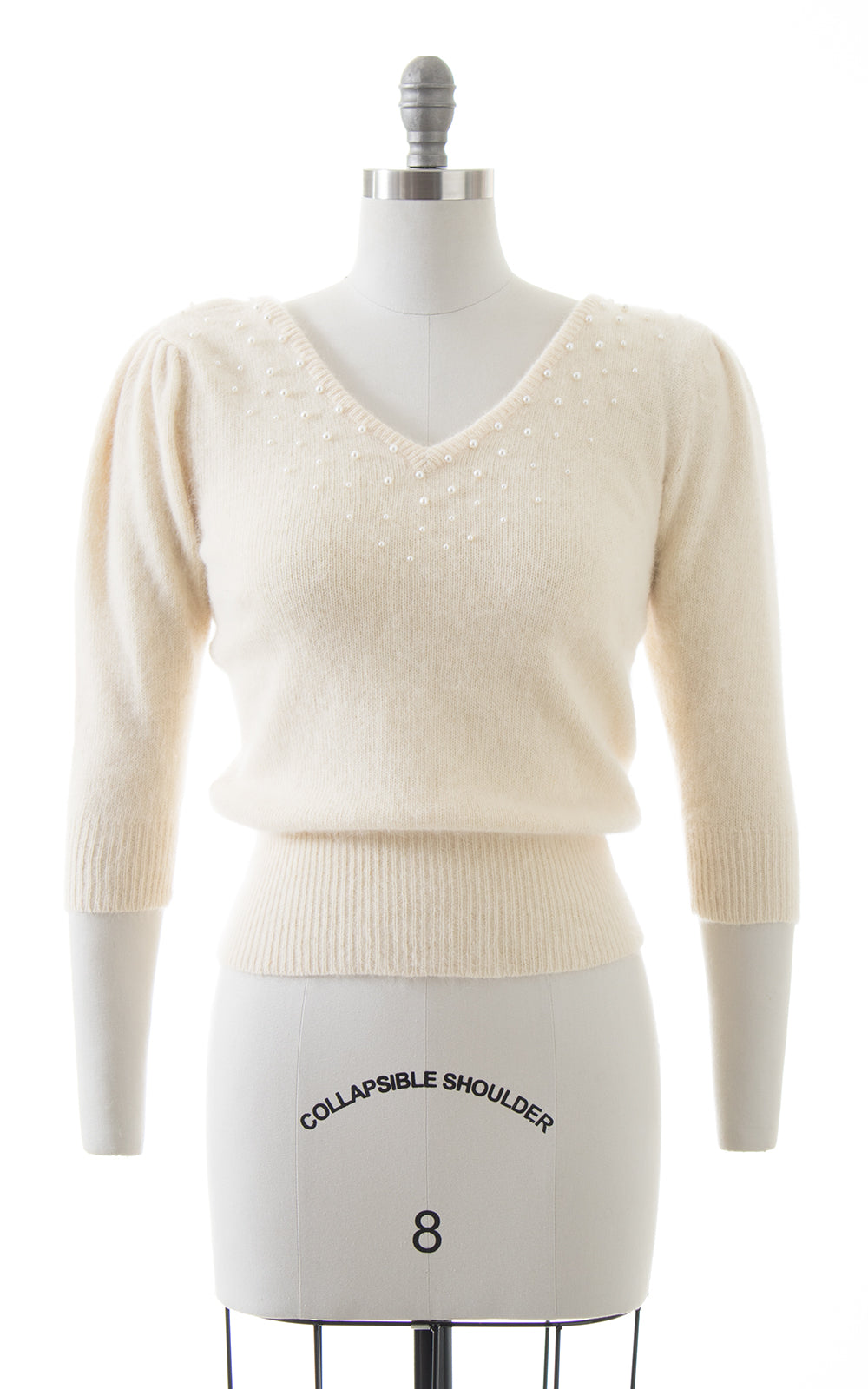 1980s Beaded Puff Sleeve Wool Angora Knit Sweater