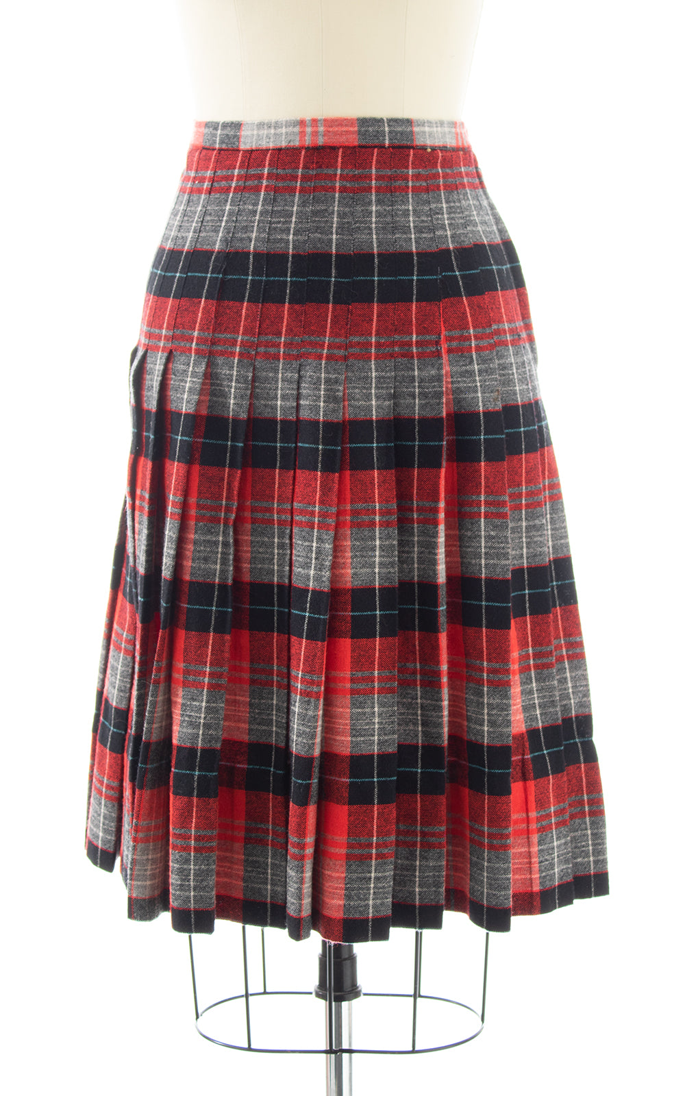 1940s 1950s Pleated Plaid Wool Skirt | small