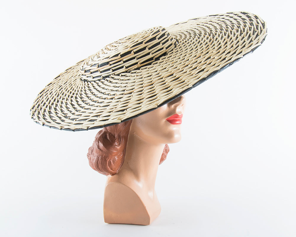 1950s Straw Pinwheel Wide Brim Sun Hat