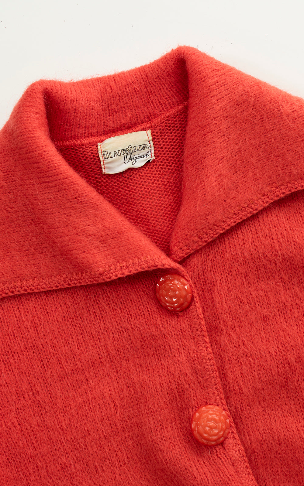 1960s Hot Salmon Pink Mohair Knit Cardigan | medium