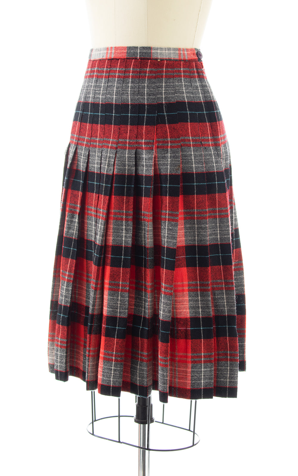 1940s 1950s Pleated Plaid Wool Skirt | small