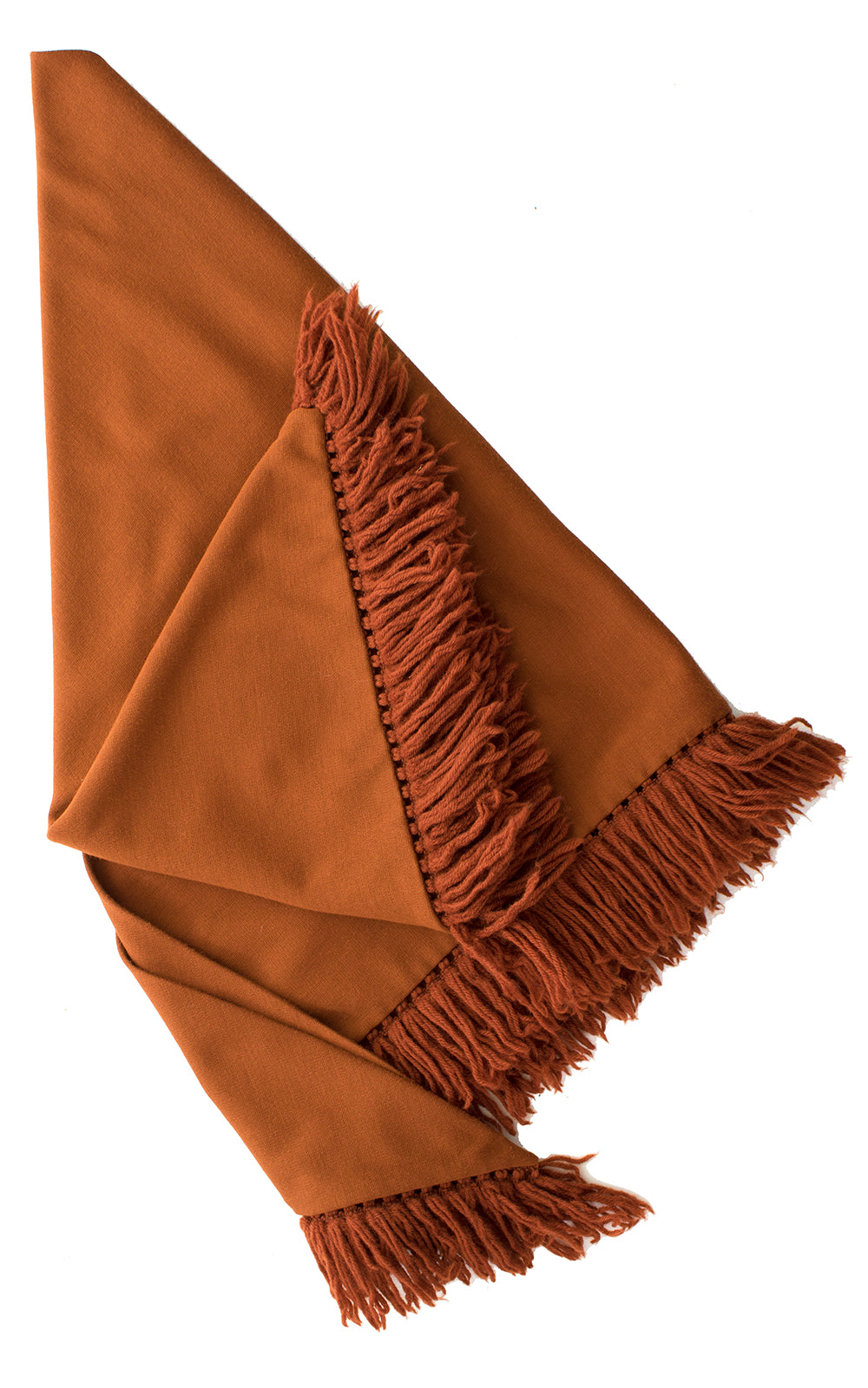 1970s Fringed Burnt Orange Knit Shawl
