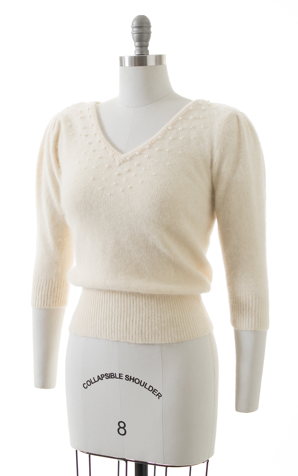 1980s Beaded Puff Sleeve Wool Angora Knit Sweater