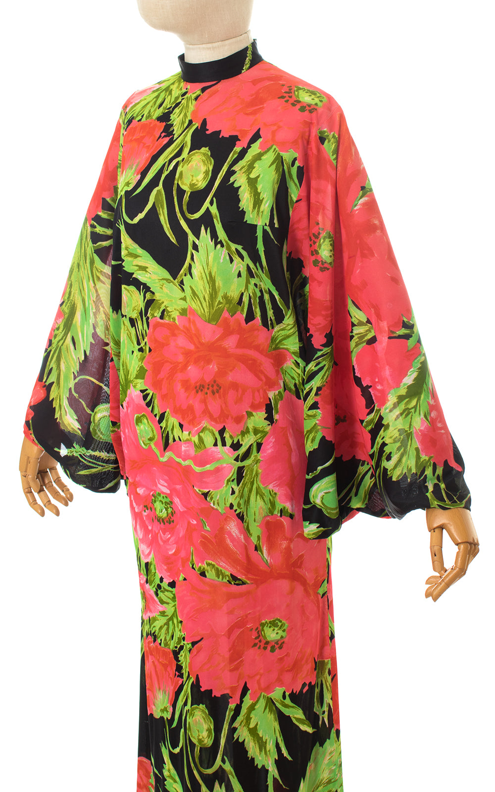 1960s Poppy Print Batwing Jersey Maxi Dress