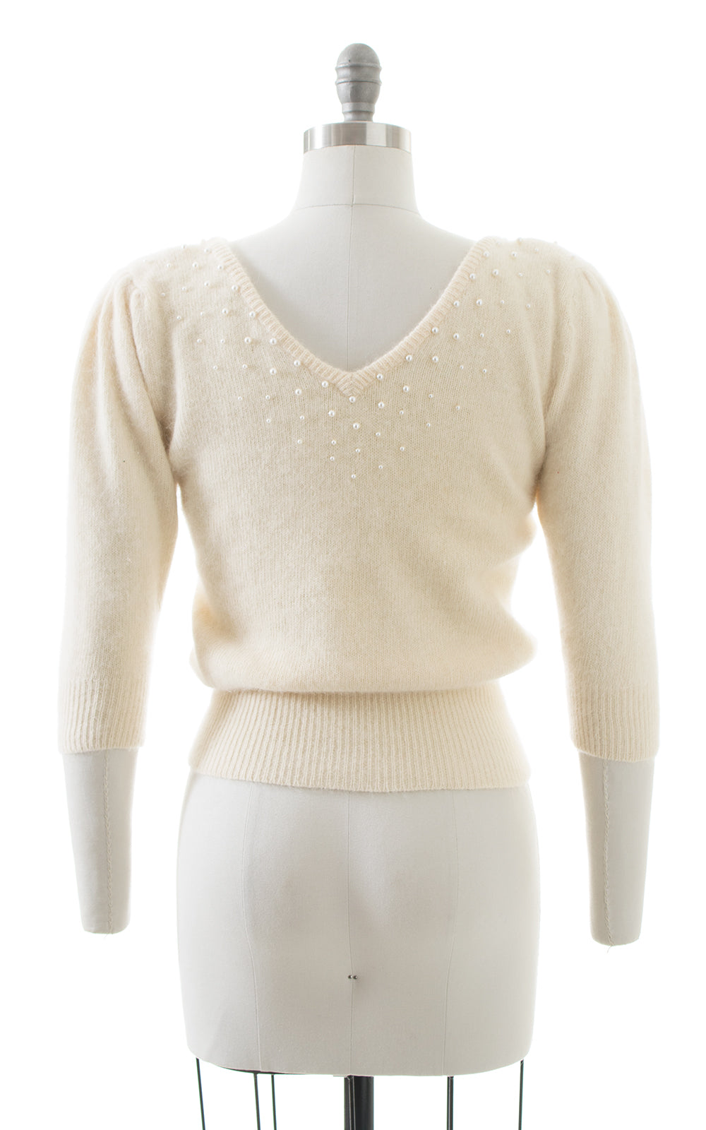 1980s Beaded Puff Sleeve Wool Angora Knit Sweater