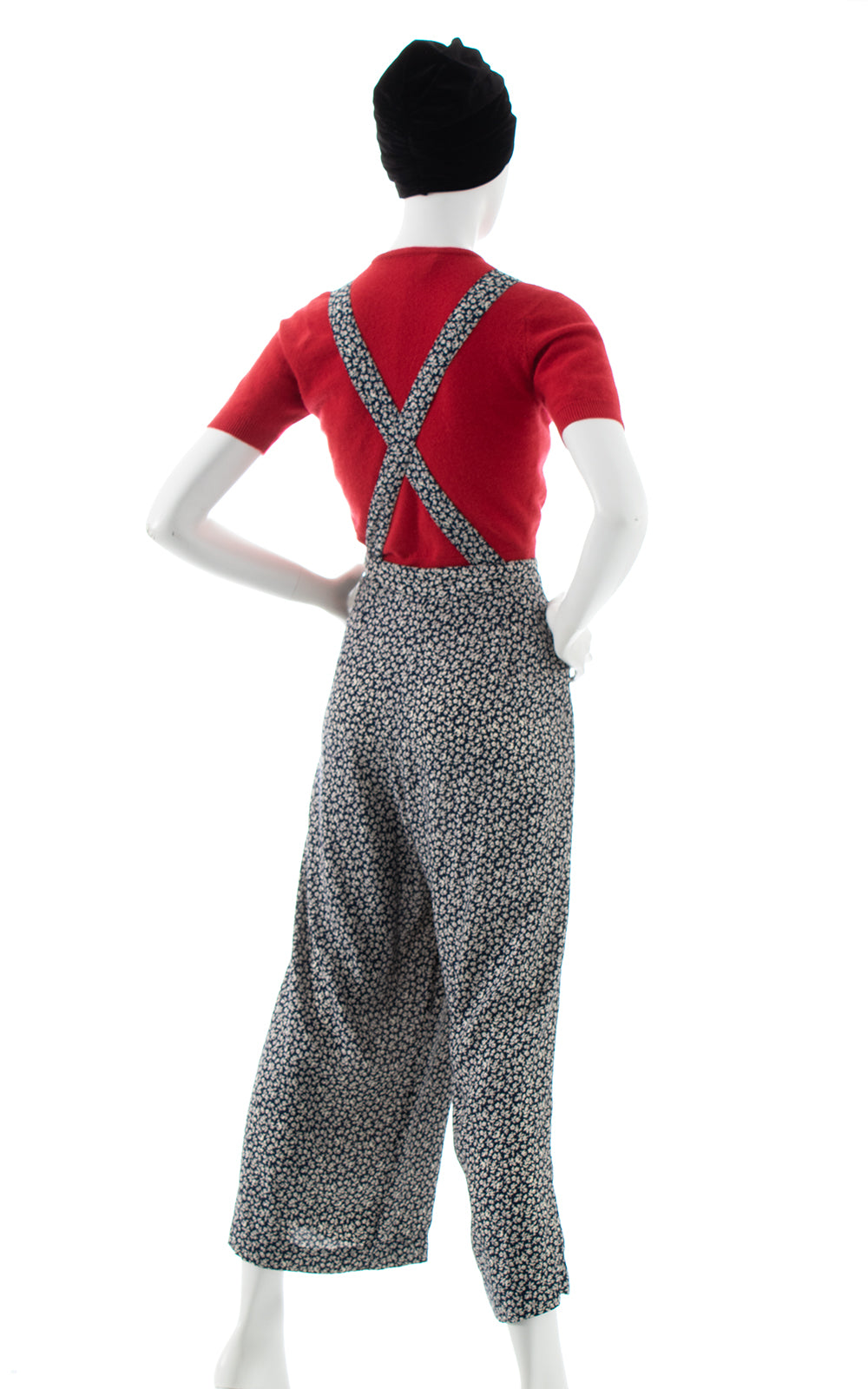 1990s does 1940s Floral Rayon Overall Pants | large