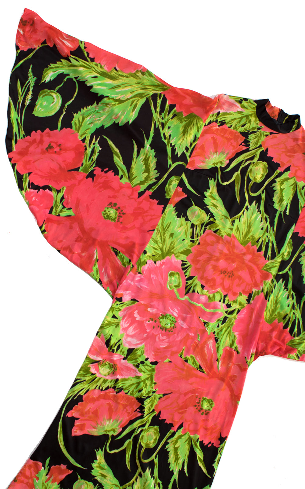 1960s Poppy Print Batwing Jersey Maxi Dress