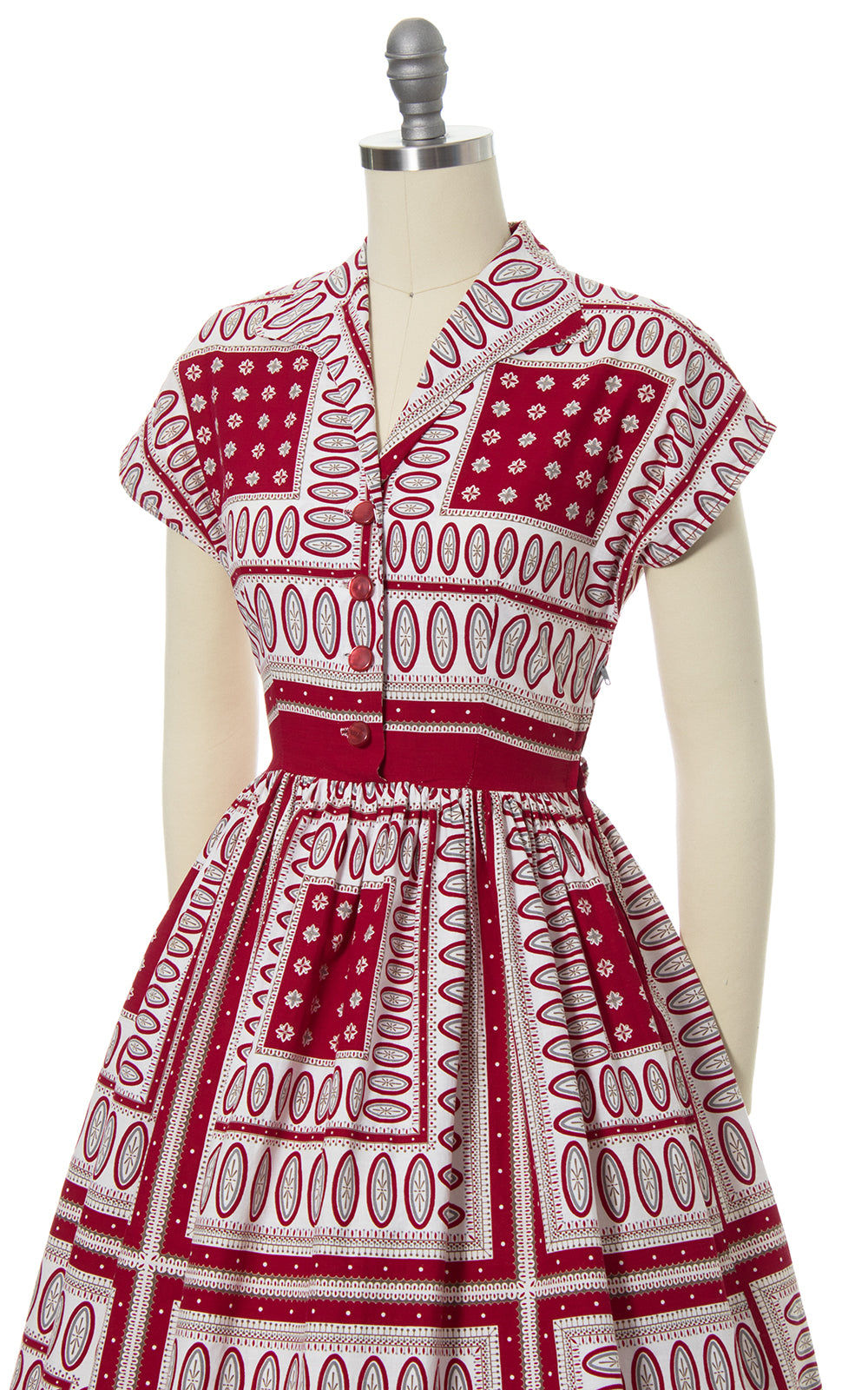 1950s Brentwood Geometric Printed Cotton Shirt Dress