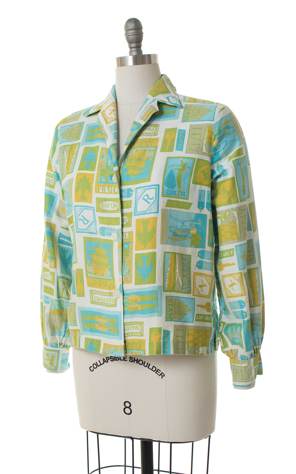 1960s Travel Novelty Print Blouse