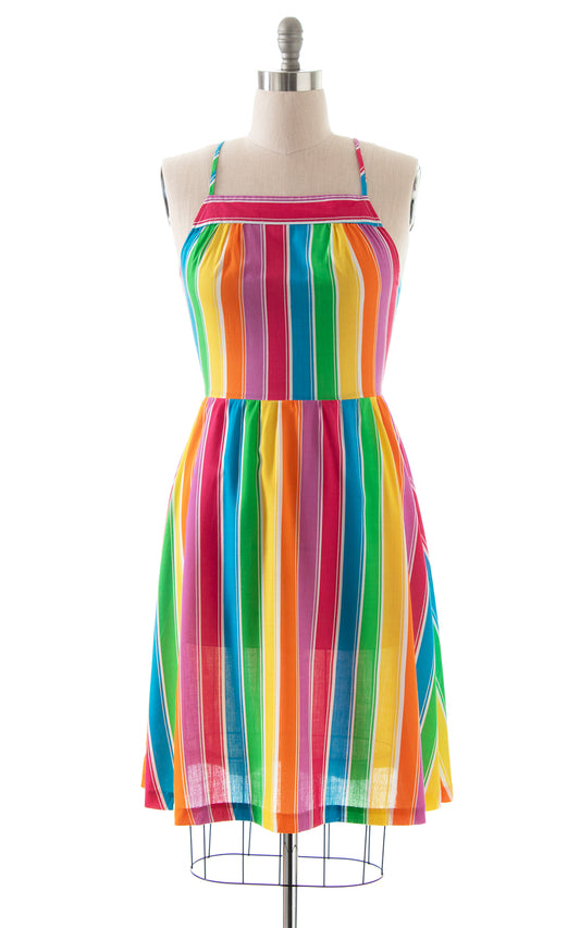 1970s 1980s Rainbow Striped Open Back Sundress | medium