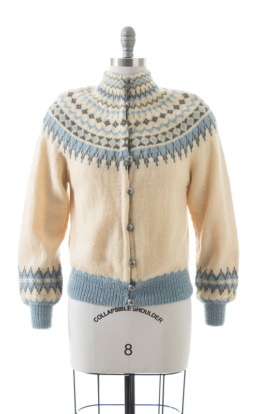 1950s Fair Isle Knit Wool Cardigan