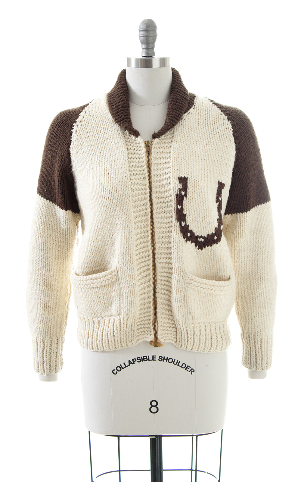 1970s Lucky Horseshoe & Horses Novelty Wool Cowichan Cardigan | medium/large