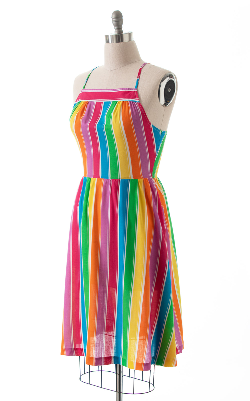 1970s 1980s Rainbow Striped Open Back Sundress | medium