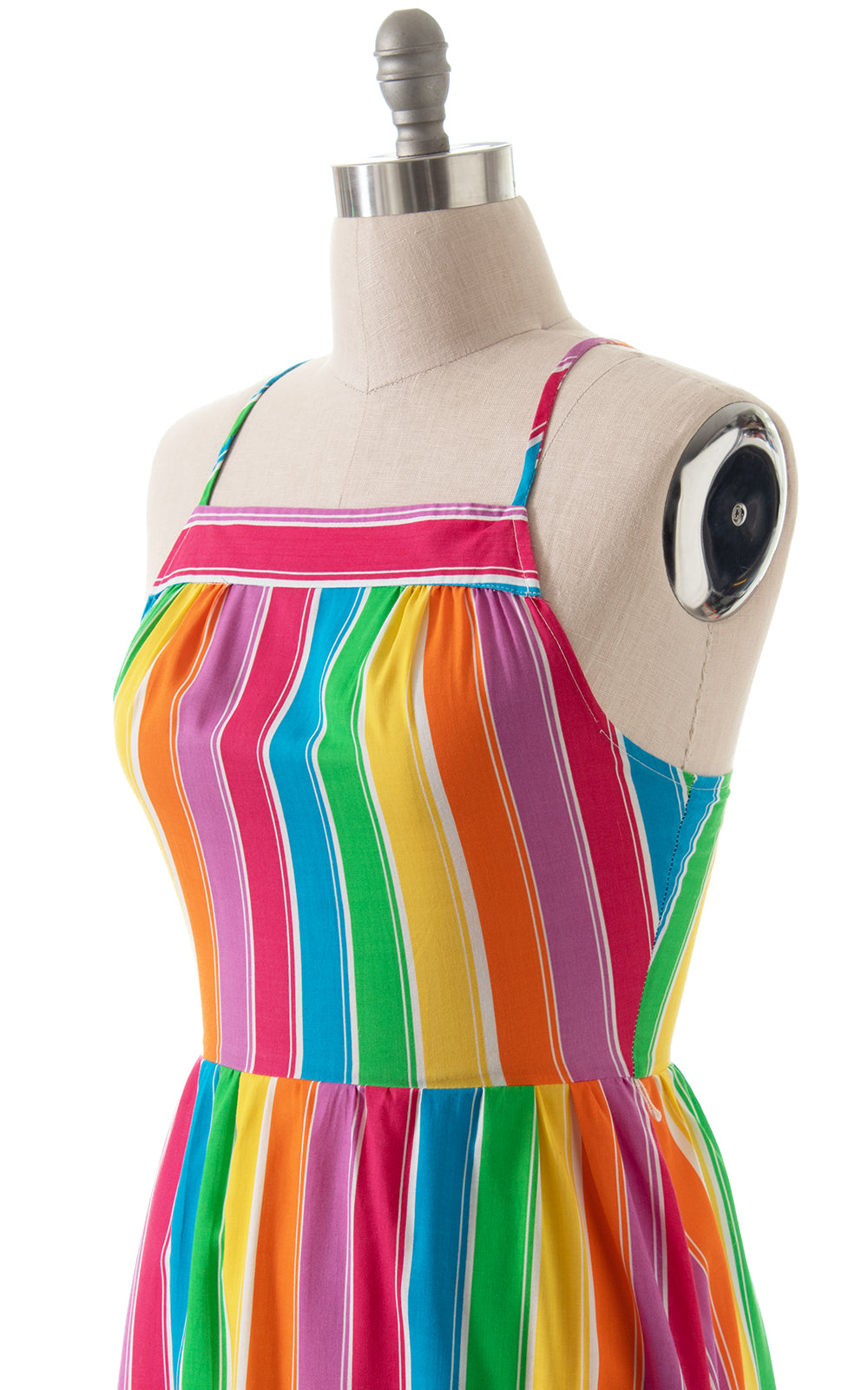 1970s 1980s Rainbow Striped Open Back Sundress | medium