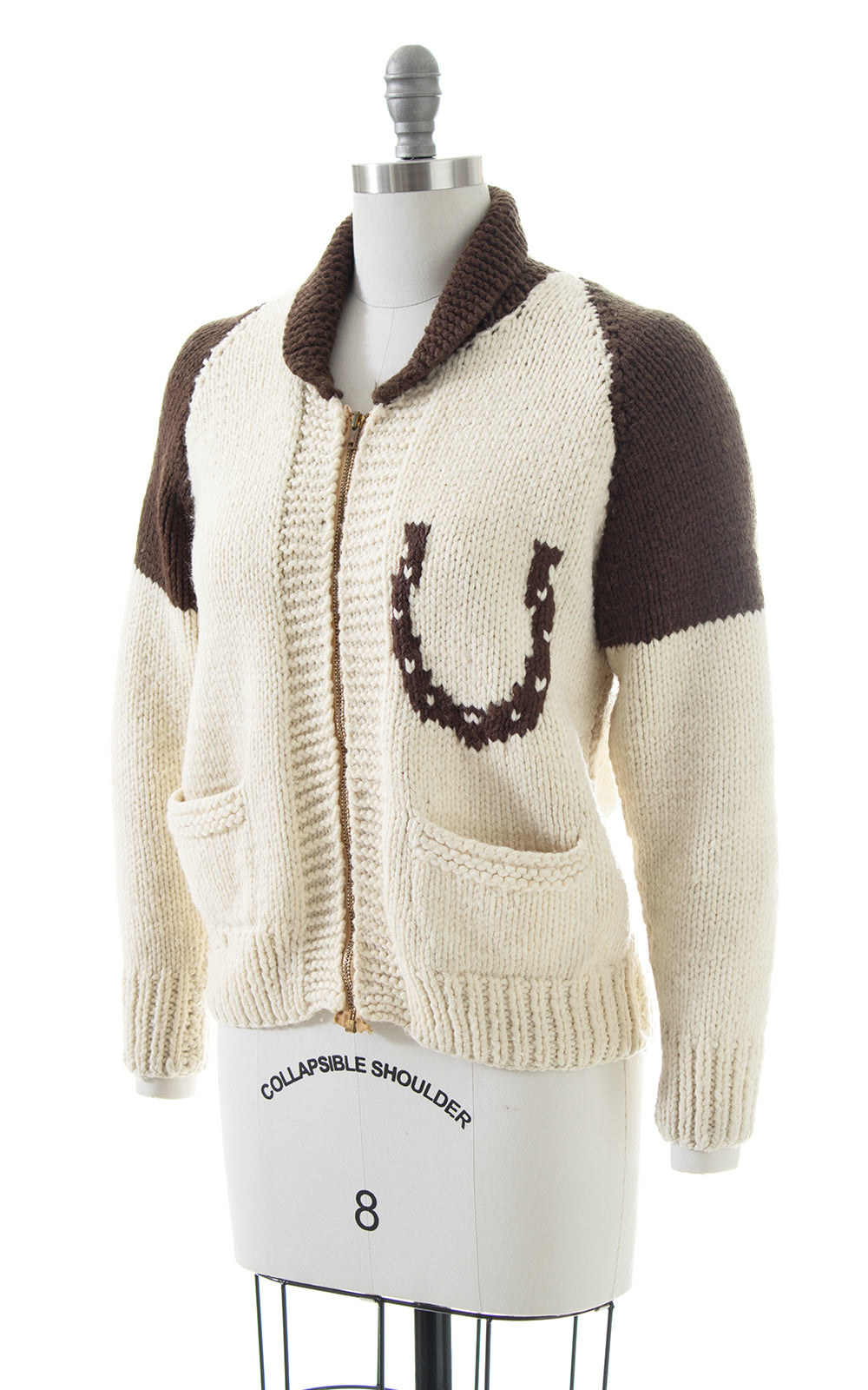 1970s Lucky Horseshoe & Horses Novelty Wool Cowichan Cardigan | medium/large