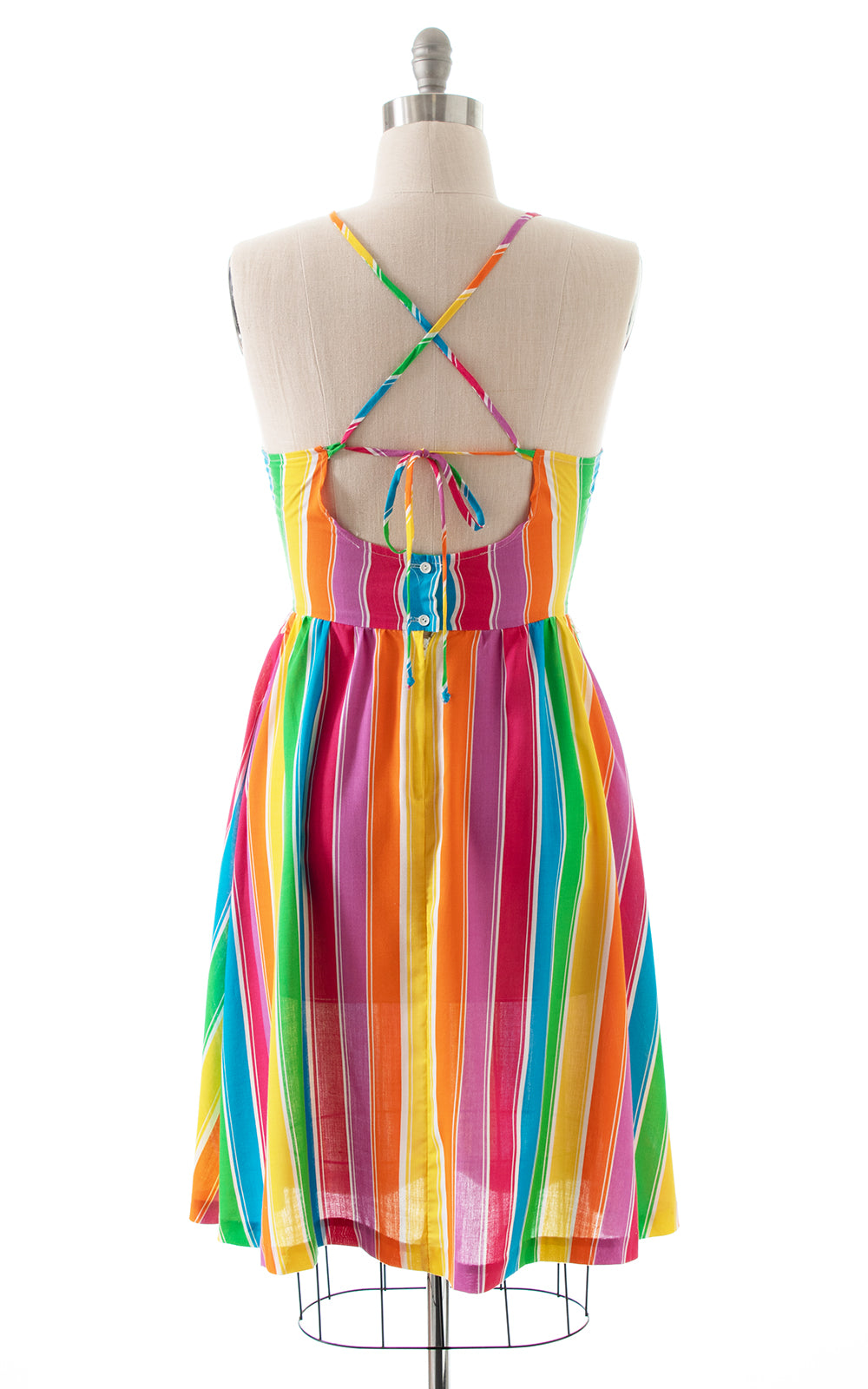 1970s 1980s Rainbow Striped Open Back Sundress | medium