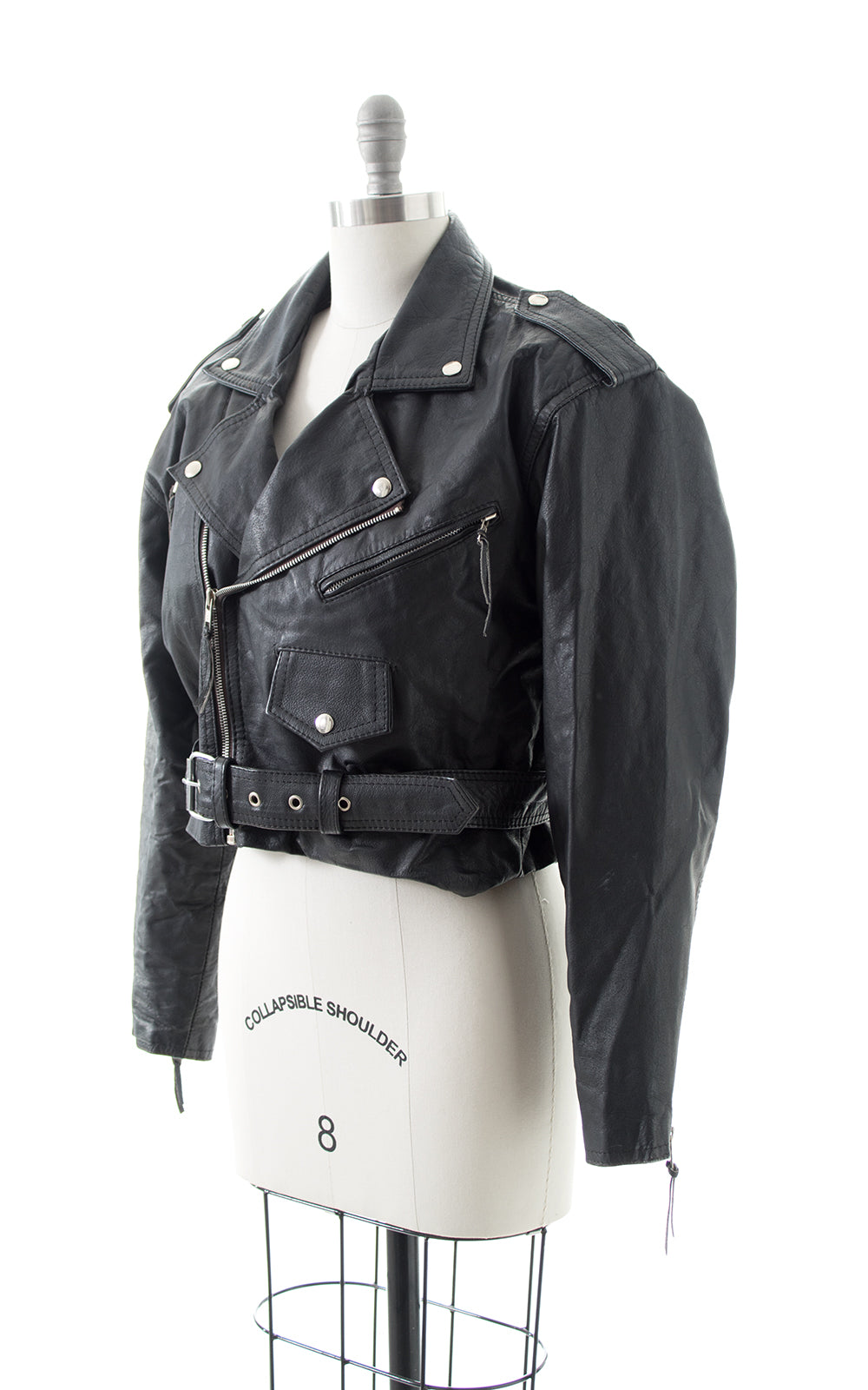 1980s Black Leather Cropped Moto Jacket BirthdayLifeVintage