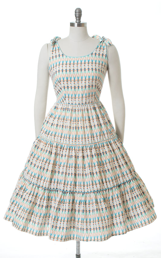 1950s Sailor Novelty Print Tiered Cotton Sundress