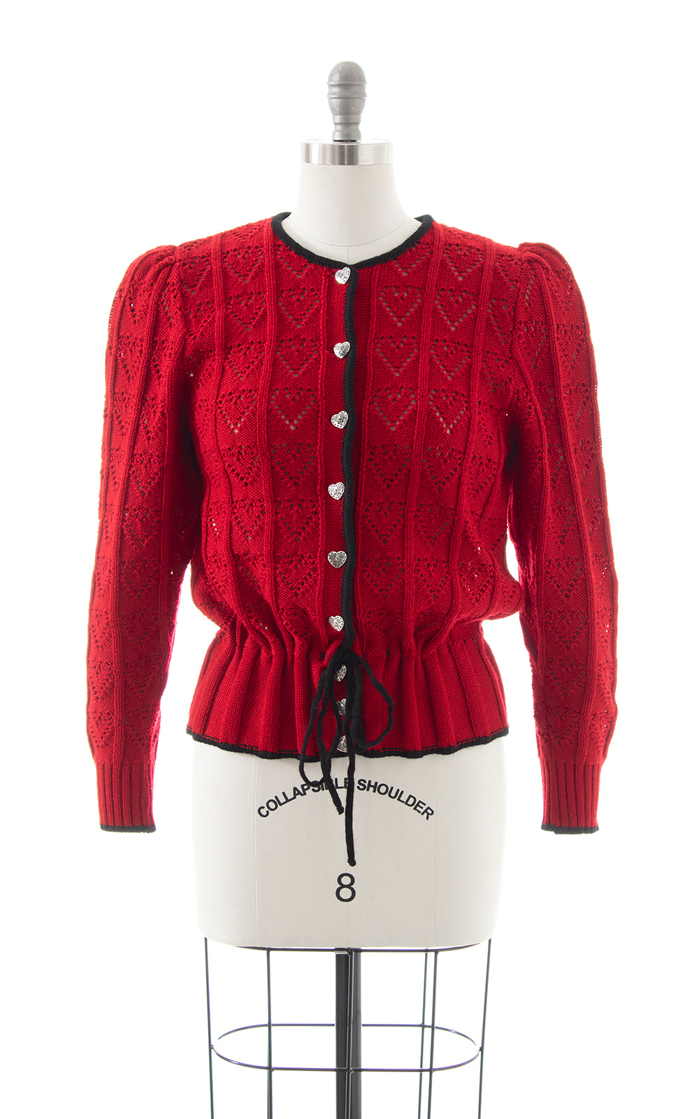 1980s Austrian Hearts Knit Wool Drawstring Cardigan | medium/large