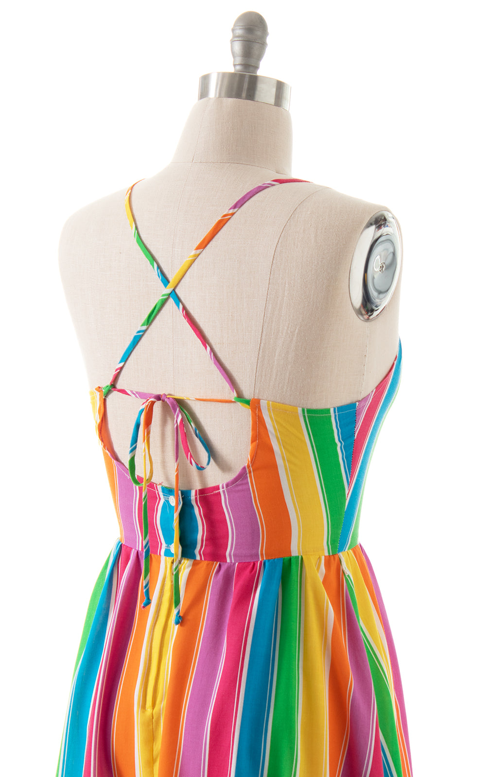 1970s 1980s Rainbow Striped Open Back Sundress | medium