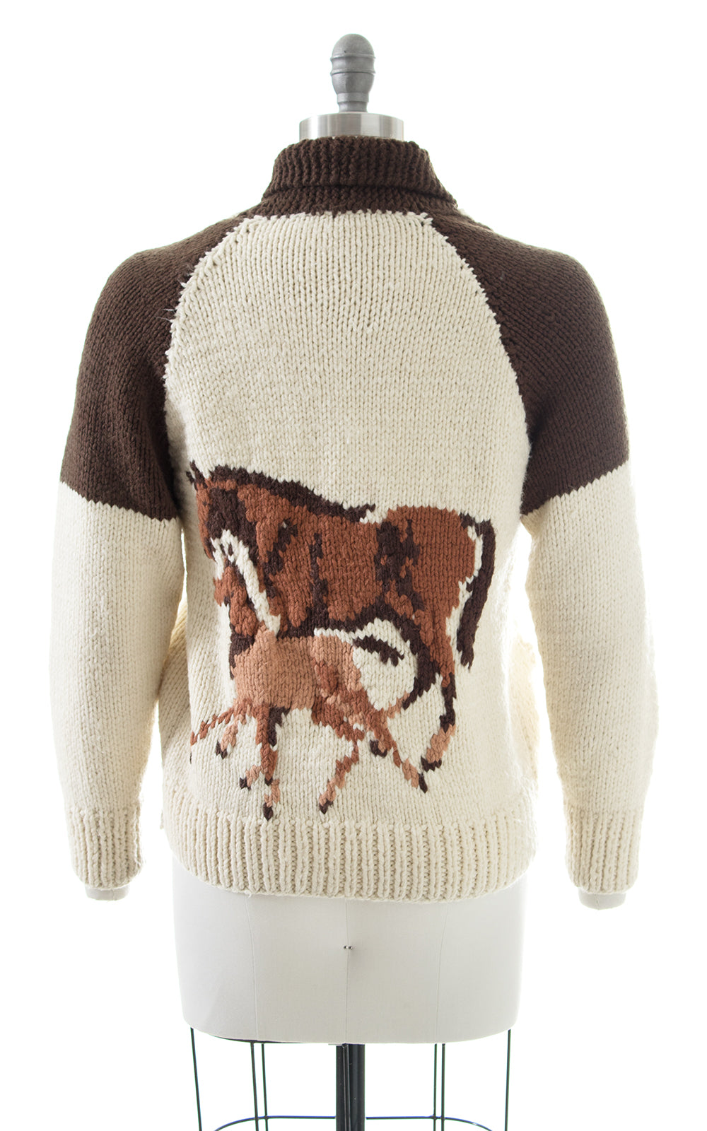 1970s Lucky Horseshoe & Horses Novelty Wool Cowichan Cardigan | medium/large