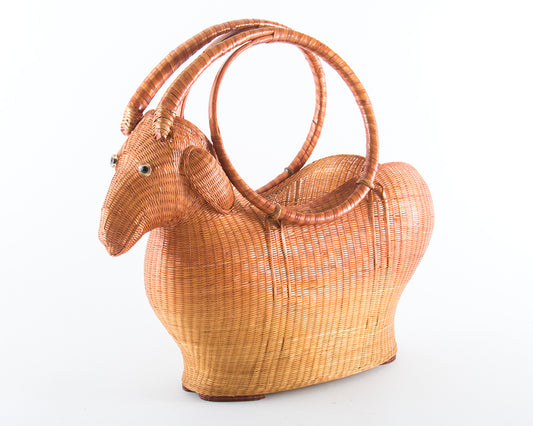 Vintage Ram Novelty Wicker Basket Purse