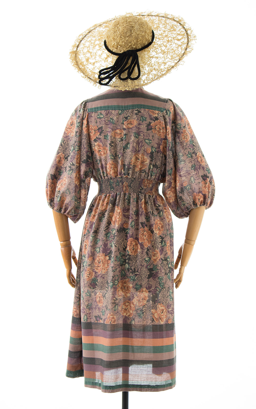 1970s Rose Print Striped Shirtwaist Dress BirthdayLifeVintage